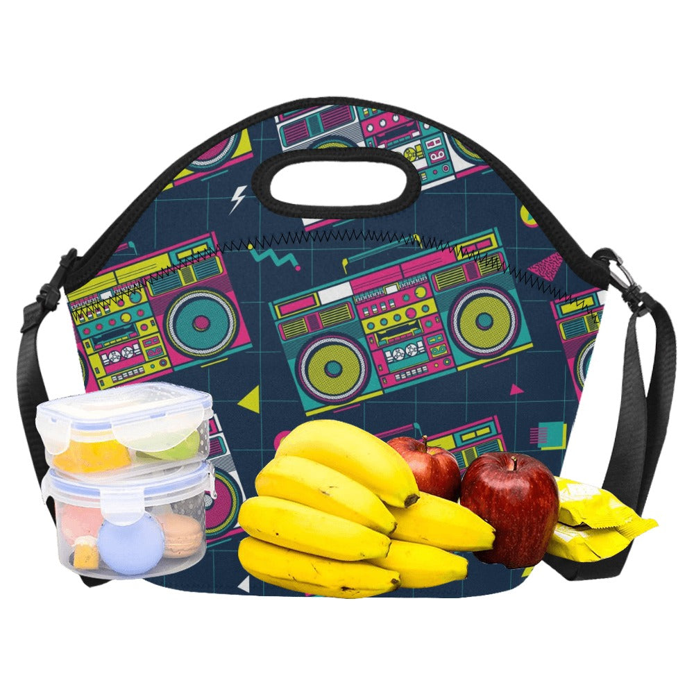 Boombox - Neoprene Lunch Bag/Large Neoprene Lunch Bag/Large Music Retro