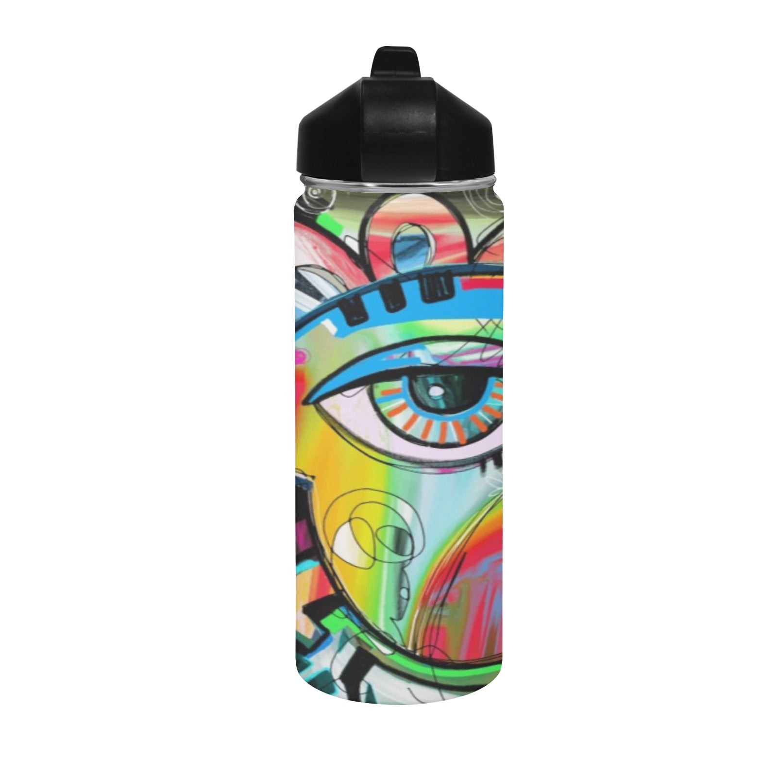 Graffiti Bird - Insulated Water Bottle with Straw Lid (18 oz) Insulated Water Bottle with Straw Lid Printed Offshore