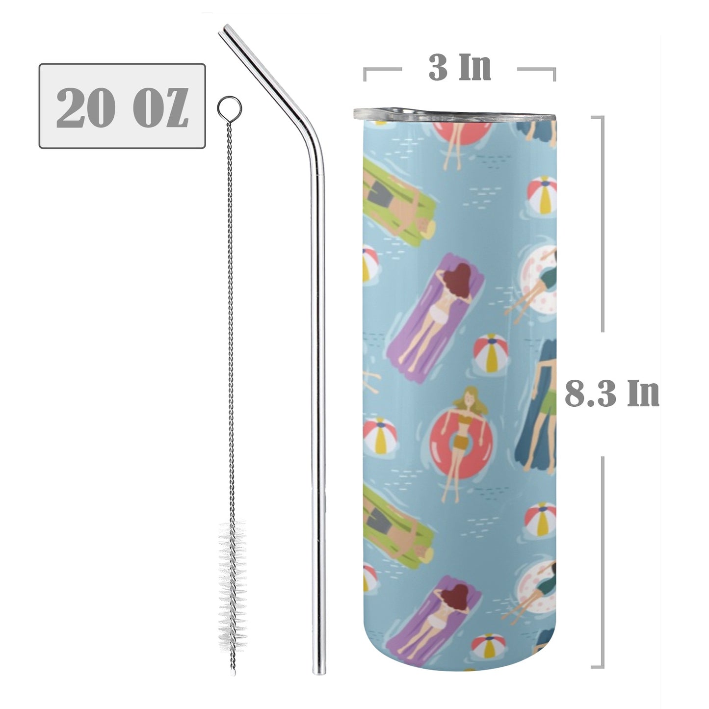 Beach Float - 20oz Tall Skinny Tumbler with Lid and Straw 20oz Tall Skinny Tumbler with Lid and Straw