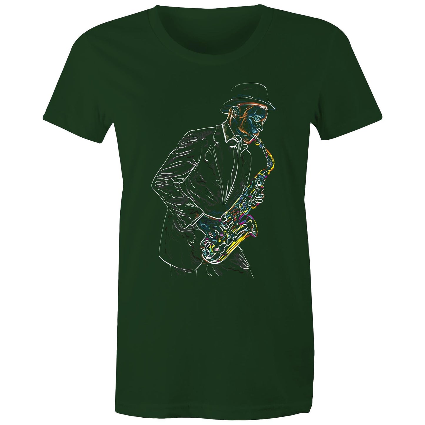 Saxophone - Womens T-shirt Forest Green Womens T-shirt Music Womens