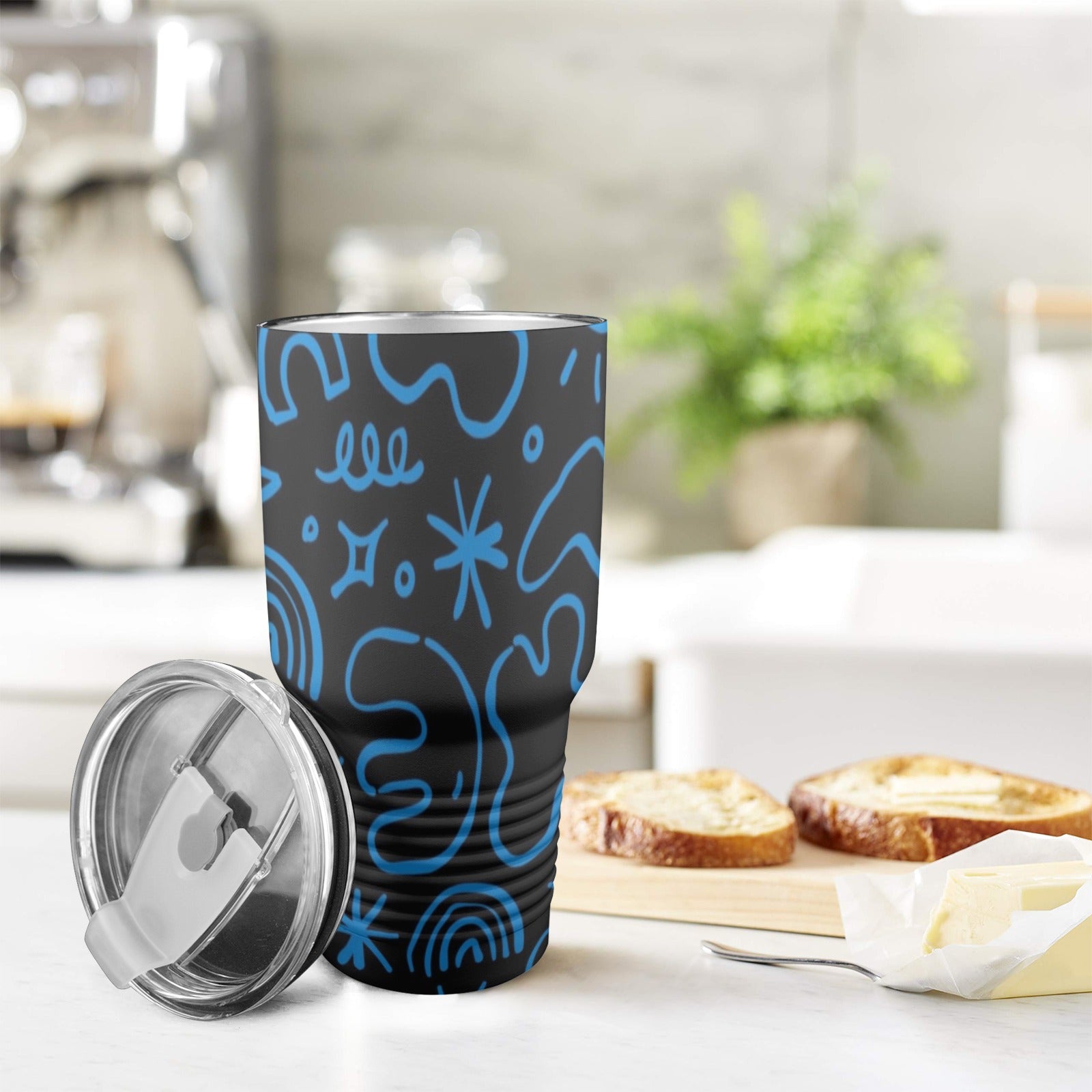 Blue Squiggle - 30oz Insulated Stainless Steel Mobile Tumbler 30oz Insulated Stainless Steel Mobile Tumbler Printed Offshore