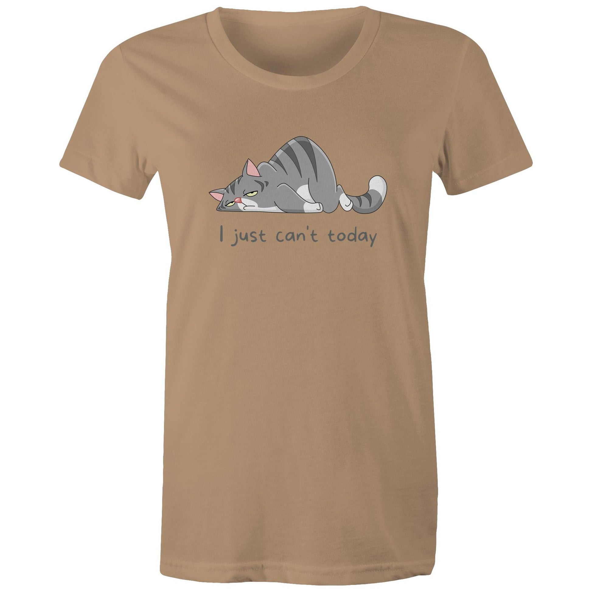 Cat, I Just Can't Today - Womens T-shirt Tan Womens T-shirt animal