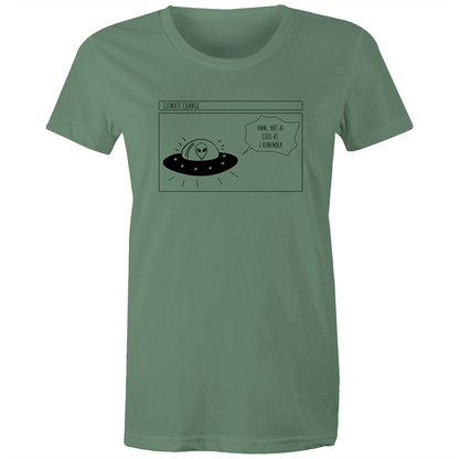 Alien Climate Change - Women's T-shirt Sage Womens T-shirt comic Environment Funny Retro Sci Fi Womens