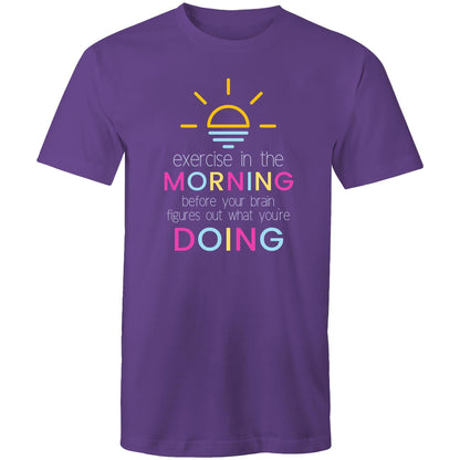 Exercise In The Morning - Short Sleeve T-shirt Purple Fitness T-shirt Fitness Mens Womens