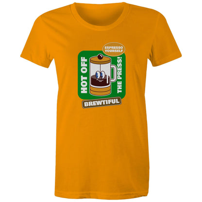 Brewtiful, Espresso Yourself - Womens T-shirt Orange Womens T-shirt Coffee