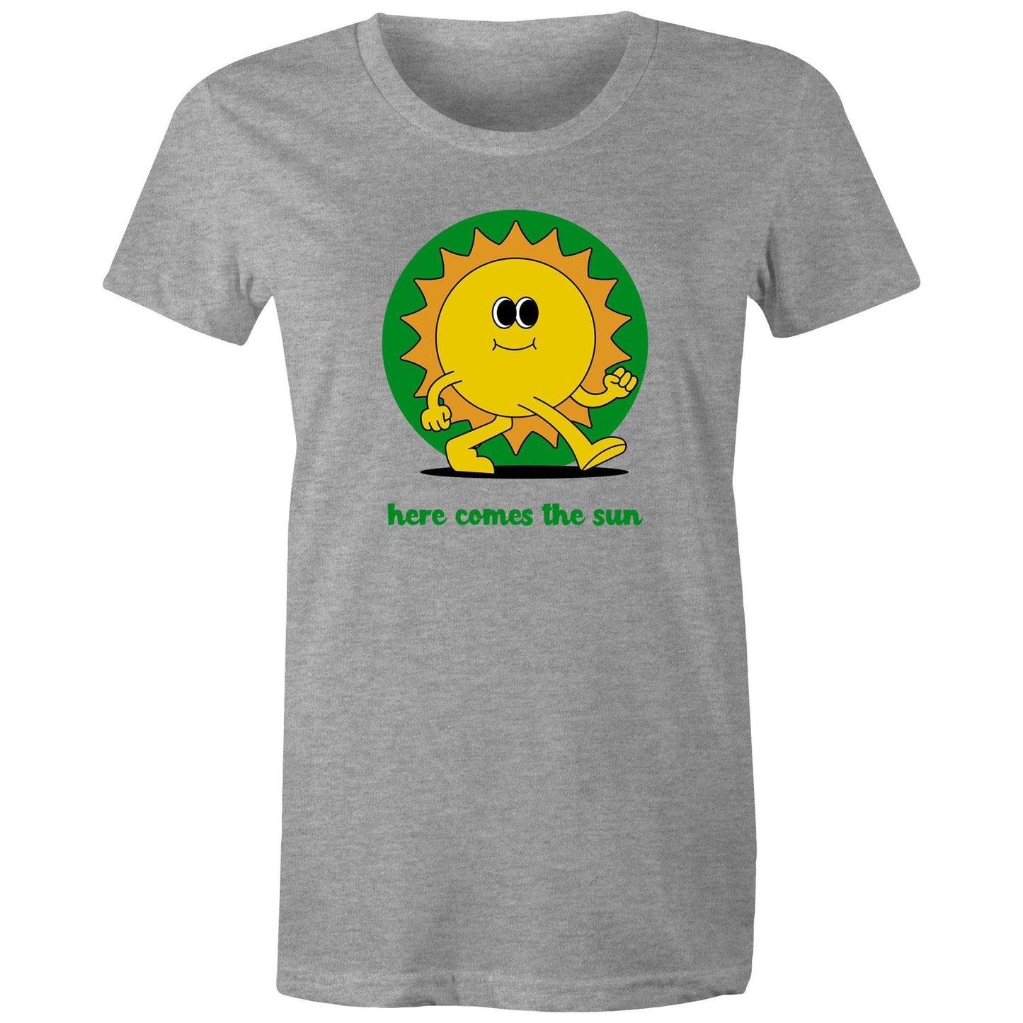 Here Comes The Sun - Womens T-shirt Grey Marle Womens T-shirt Retro Summer