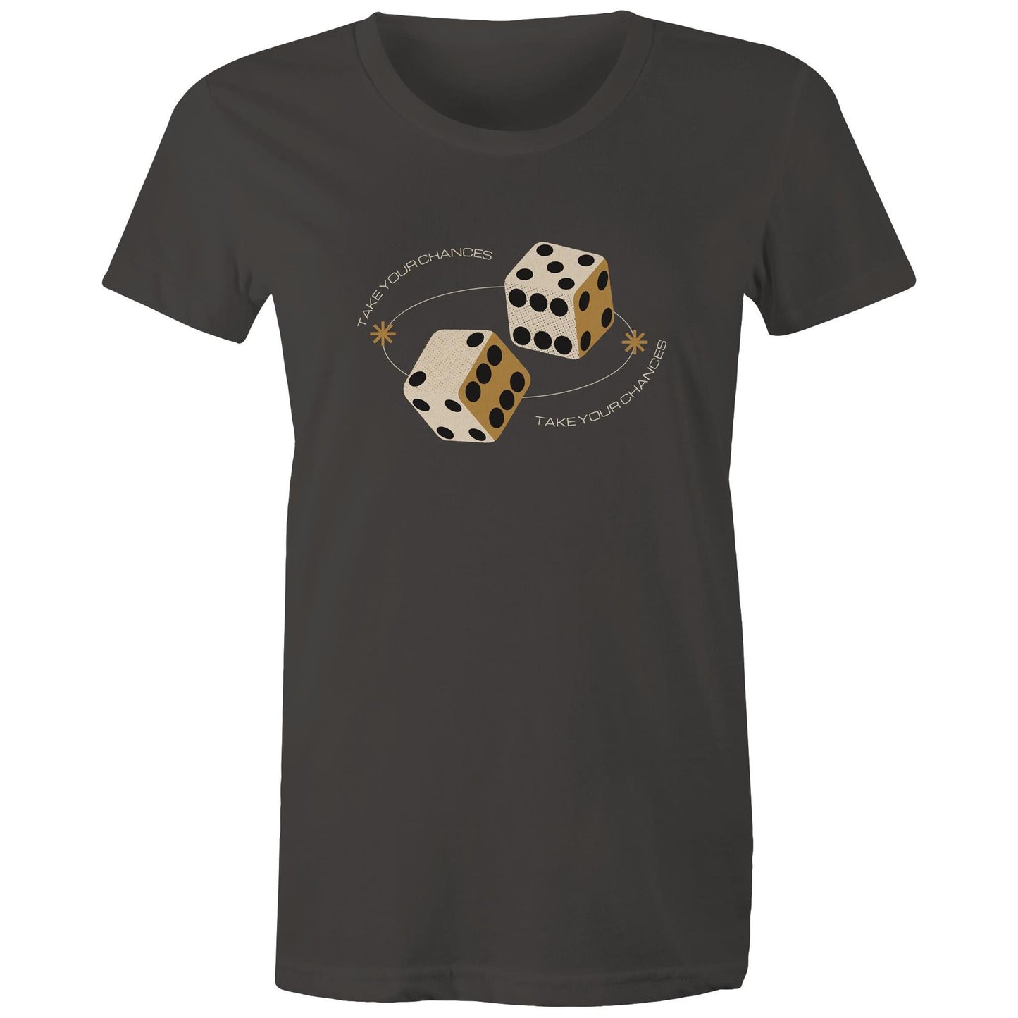 Dice, Take Your Chances - Womens T-shirt Charcoal Womens T-shirt Games