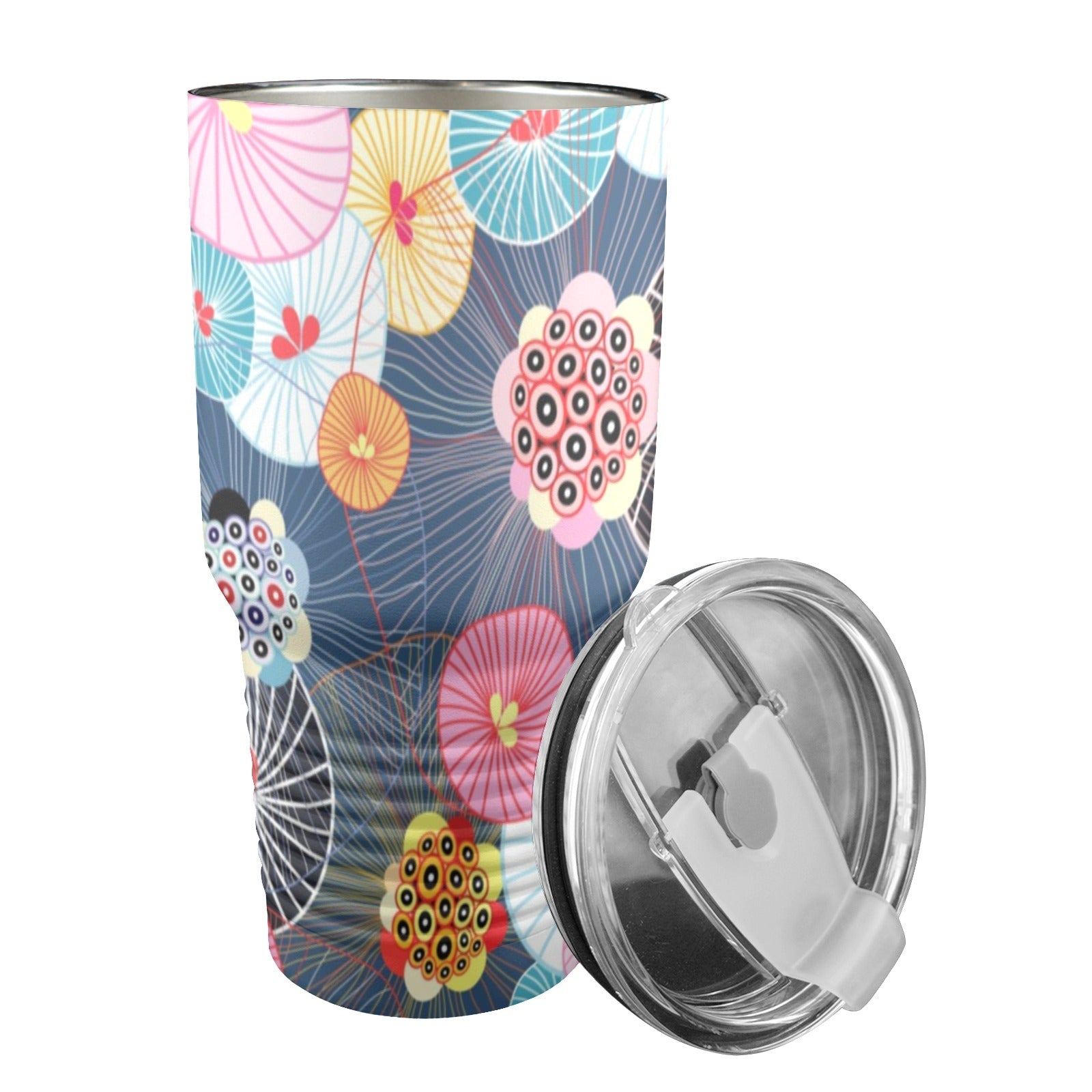 Abstract Floral - 30oz Insulated Stainless Steel Mobile Tumbler 30oz Insulated Stainless Steel Mobile Tumbler Plants Printed Offshore