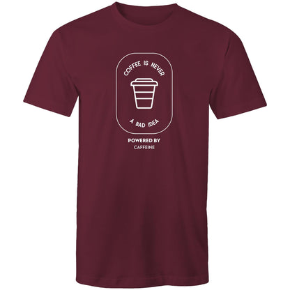 Powered By Caffeine - Mens T-Shirt Burgundy Mens T-shirt Coffee Mens