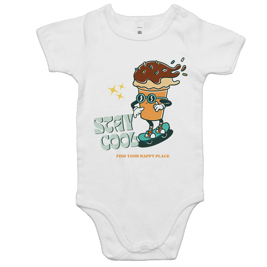 Stay Cool, Find Your Happy Place - Baby Bodysuit White Baby Bodysuit Retro Summer