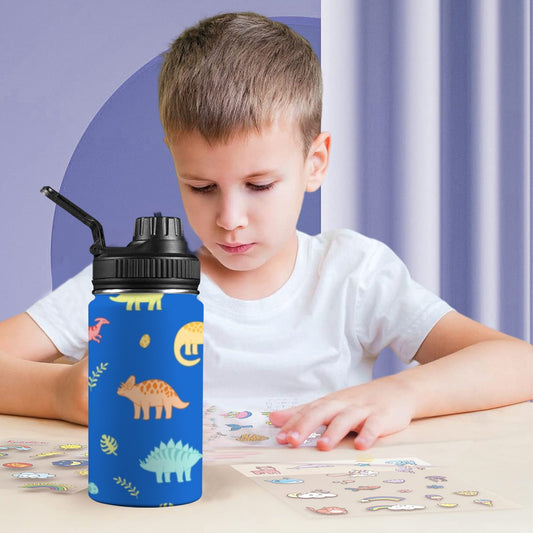 Dinosaur Pattern Blue - Kids Water Bottle with Chug Lid (12 oz) Kids Water Bottle with Chug Lid animal