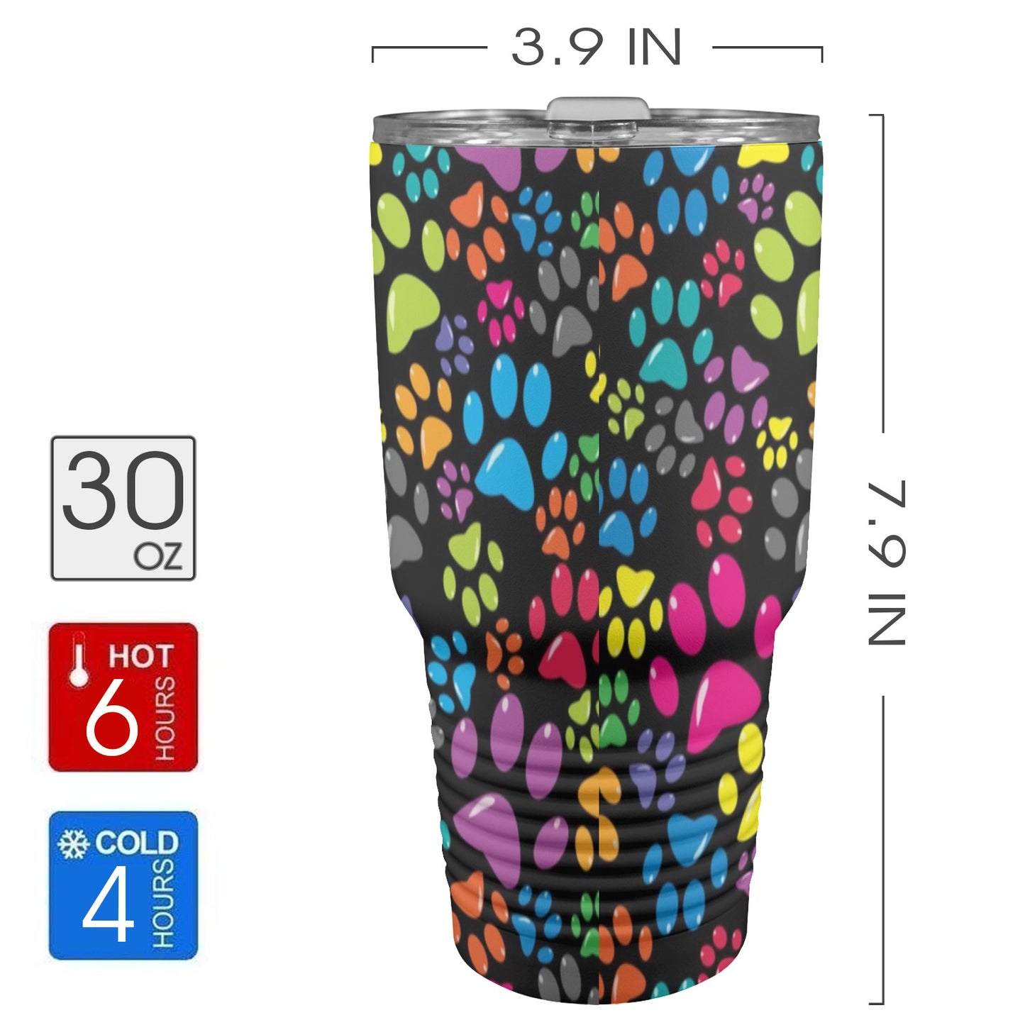 Bright Paw Prints - 30oz Insulated Stainless Steel Mobile Tumbler 30oz Insulated Stainless Steel Mobile Tumbler Printed Offshore