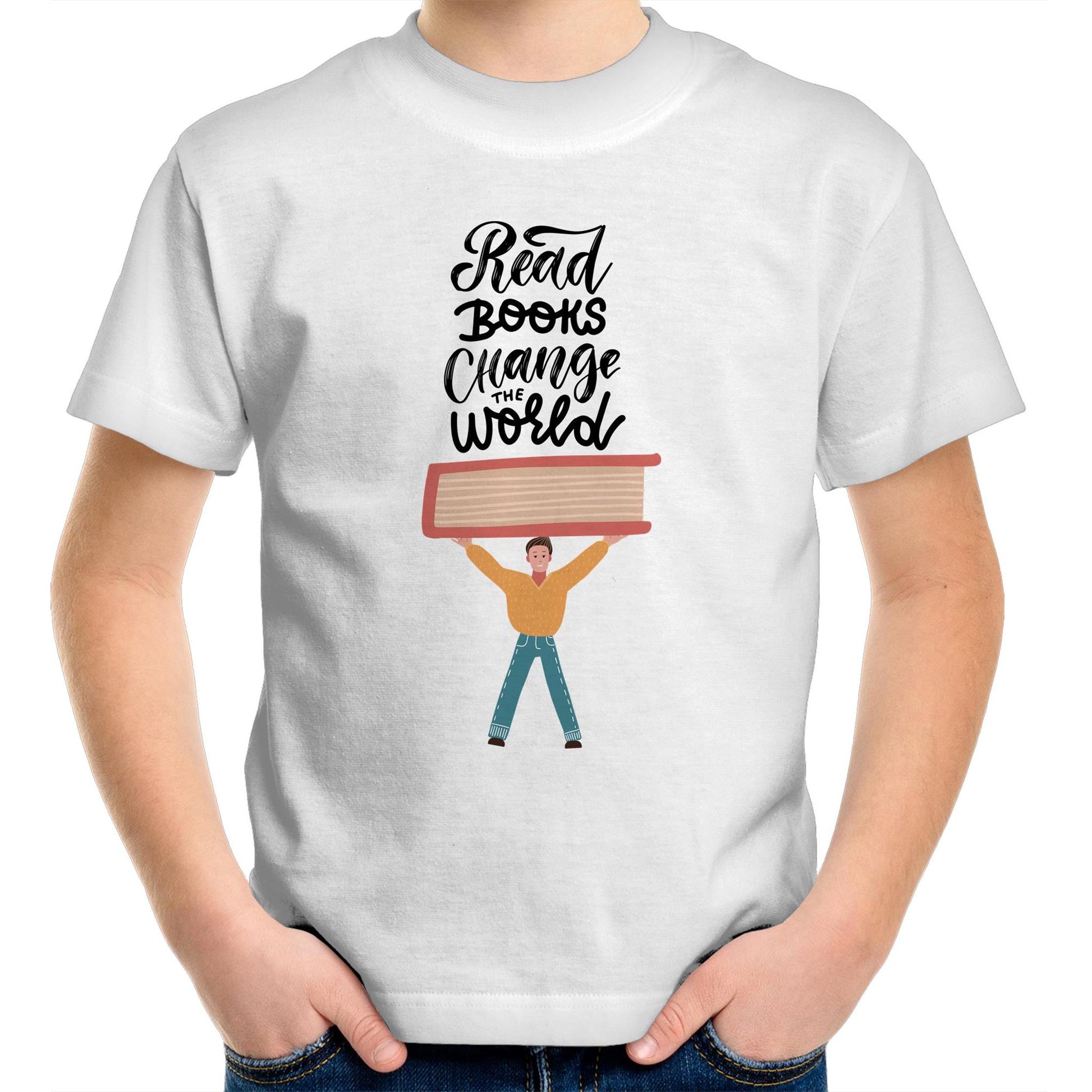 Read Books, Change The World - Kids Youth Crew T-Shirt White Kids Youth T-shirt Reading