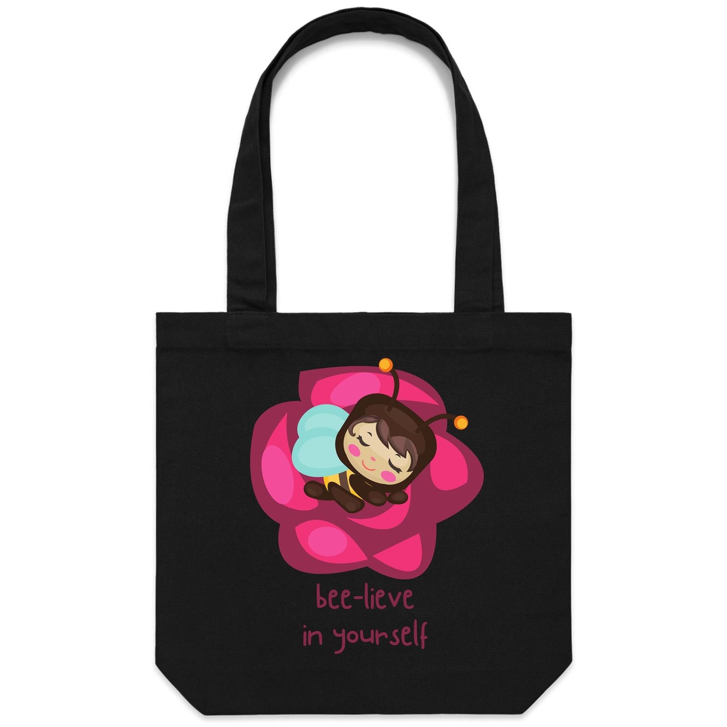 Bee-lieve In Yourself - Canvas Tote Bag Black One-Size Tote Bag animal kids