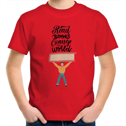 Read Books, Change The World - Kids Youth Crew T-Shirt Red Kids Youth T-shirt Reading