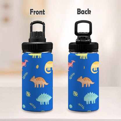 Dinosaur Pattern Blue - Kids Water Bottle with Chug Lid (12 oz) Kids Water Bottle with Chug Lid animal