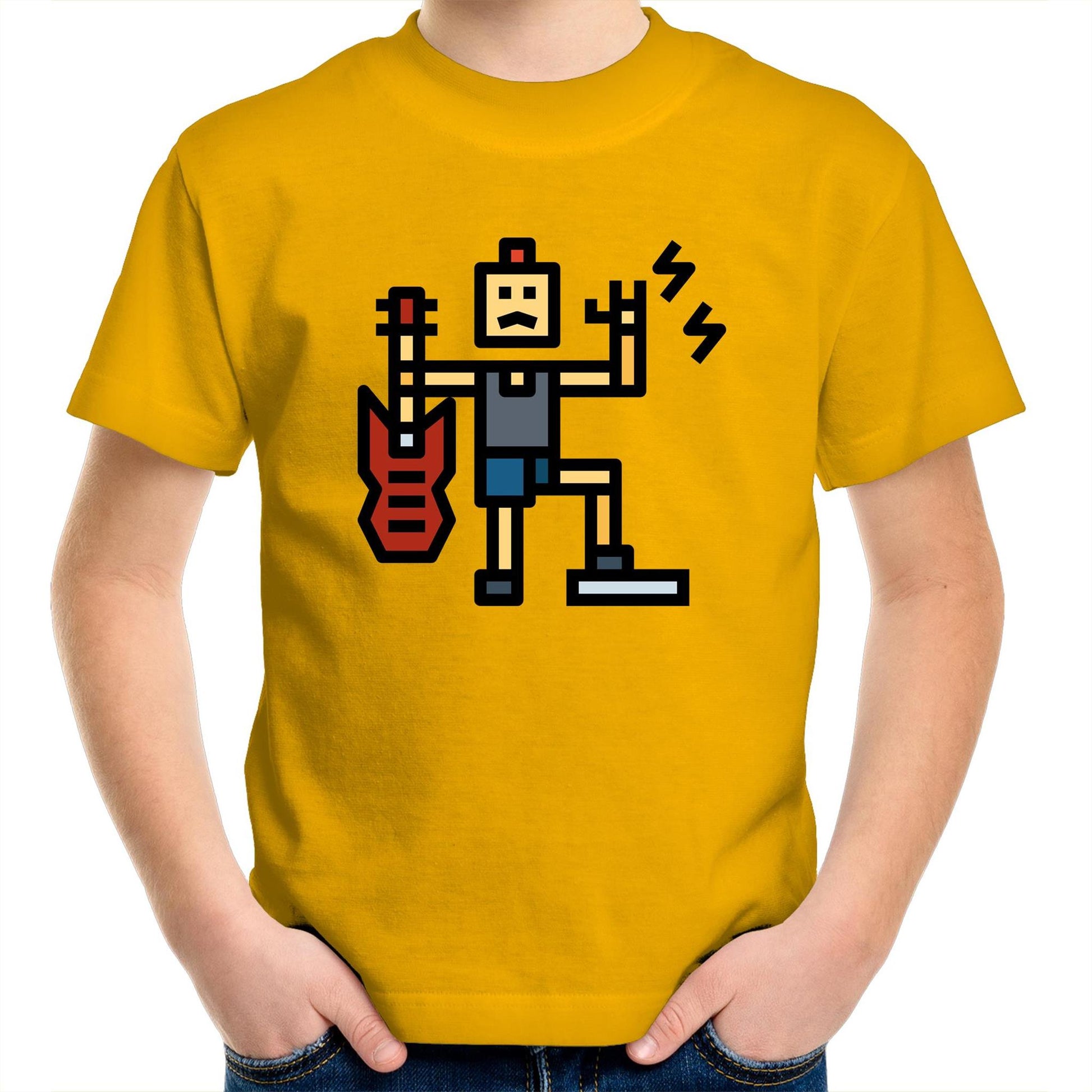 Rock And Roll - Kids Youth Crew T-Shirt Gold Kids Youth T-shirt comic Funny Music