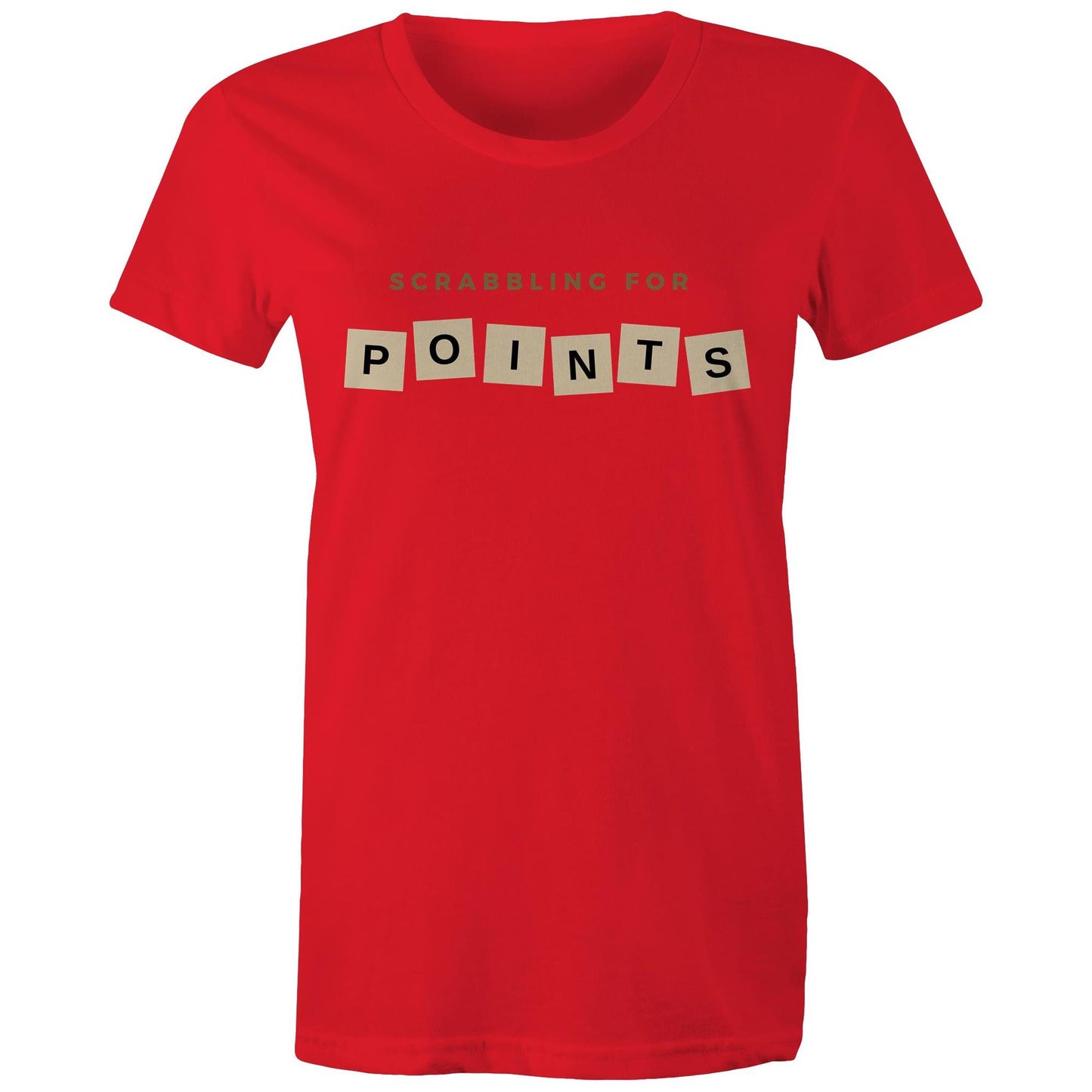 Scrabbling For Points - Womens T-shirt Red Womens T-shirt Games