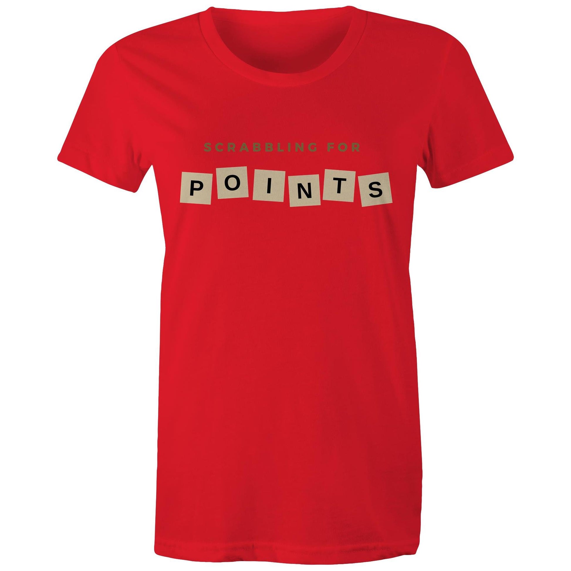 Scrabbling For Points - Womens T-shirt Red Womens T-shirt Games