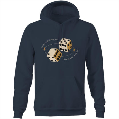 Dice, Take Your Chances - Pocket Hoodie Sweatshirt Navy Hoodie Games