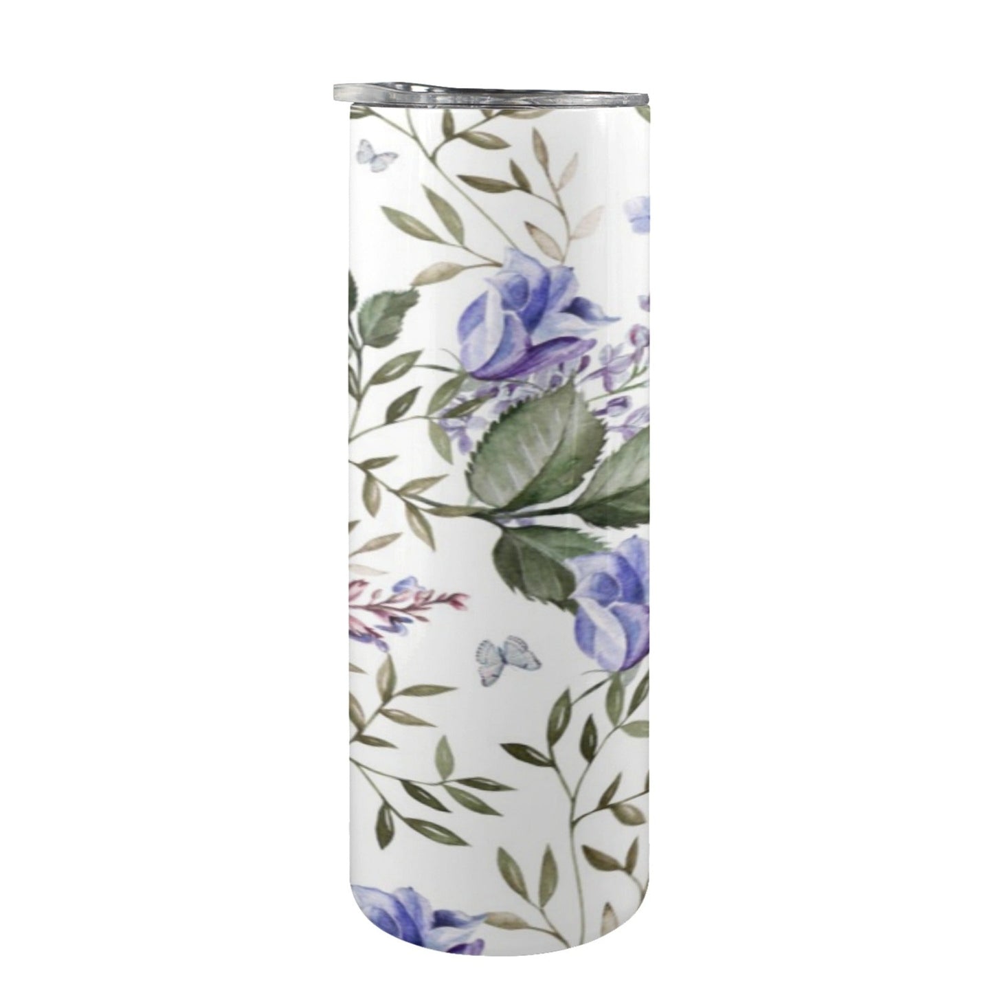 Blue Flowers - 20oz Tall Skinny Tumbler with Lid and Straw 20oz Tall Skinny Tumbler with Lid and Straw