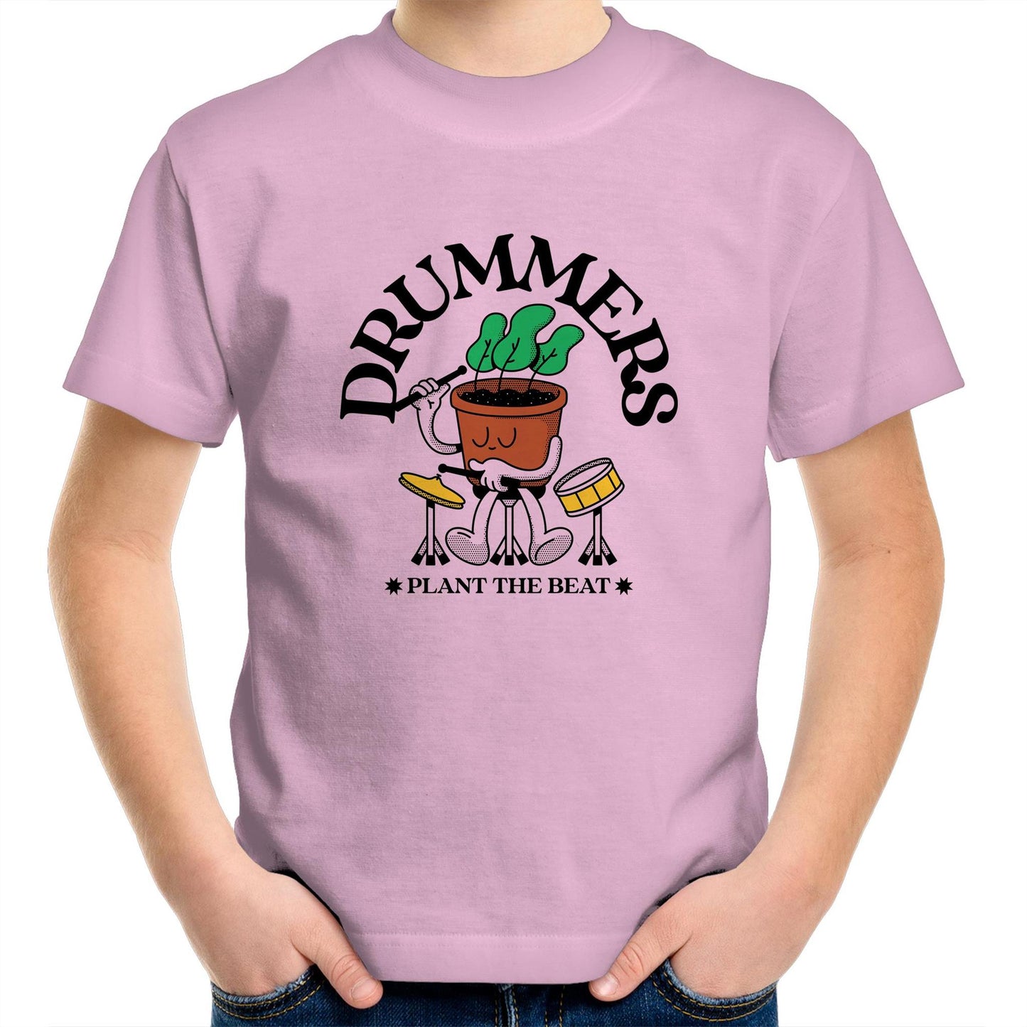 Drummers - Kids Youth Crew T-Shirt Pink Kids Youth T-shirt Music Plants