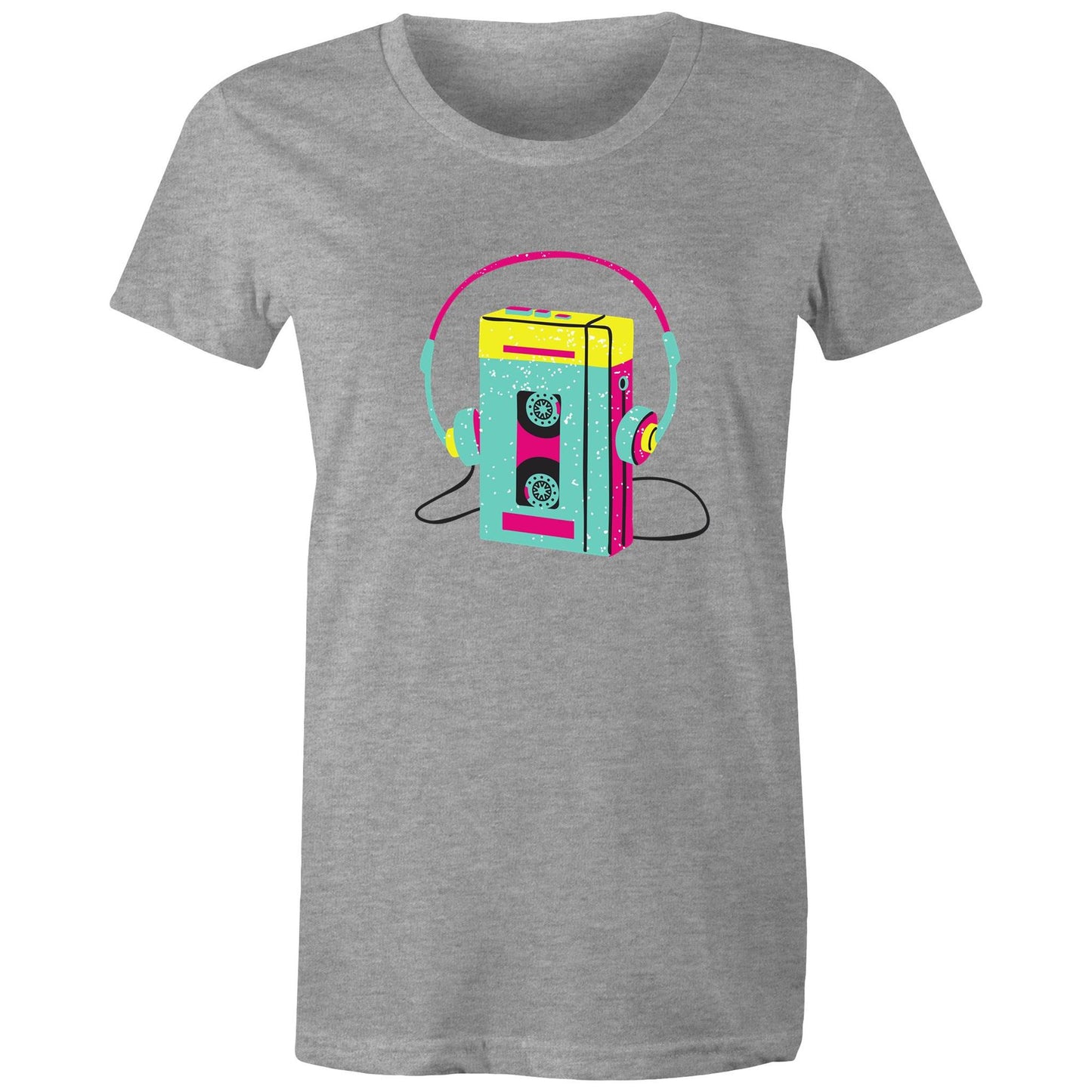 Wired For Sound, Music Player - Womens T-shirt Grey Marle Womens T-shirt Music Retro Womens