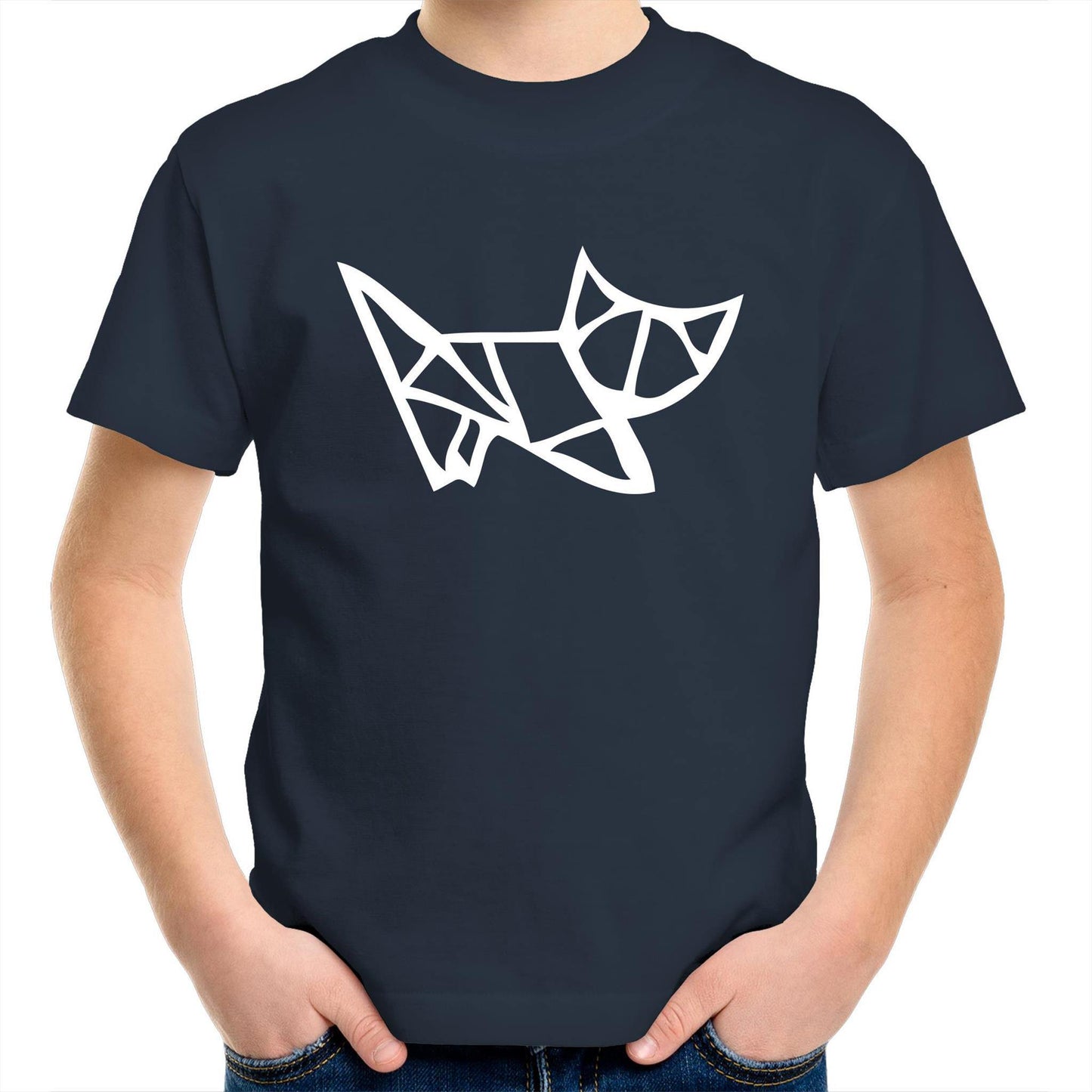 Origami Kitten - Kids Youth Crew T-Shirt Navy Kids Youth T-shirt animal
