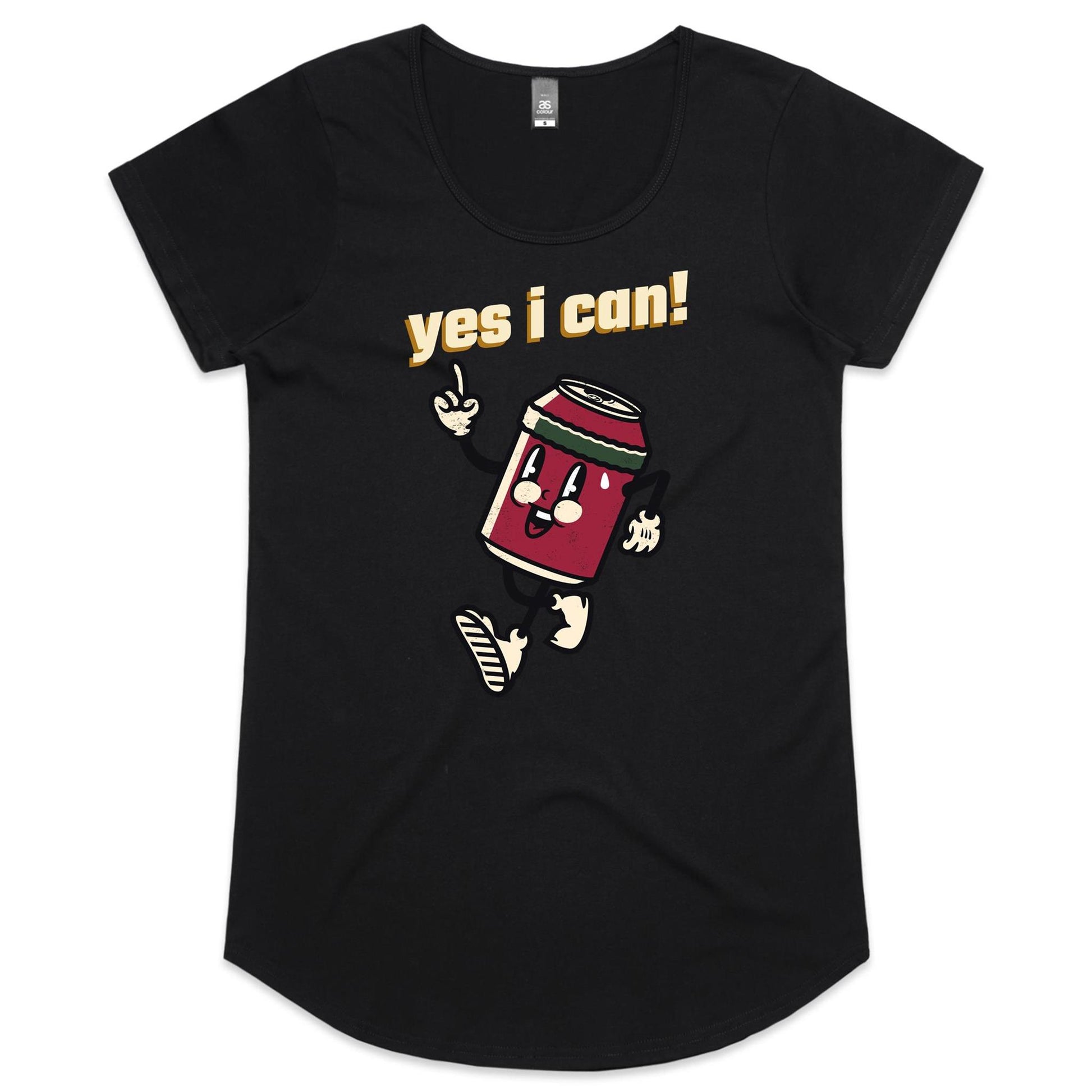 Yes I Can! - Womens Scoop Neck T-Shirt Black Womens Scoop Neck T-shirt Motivation Retro