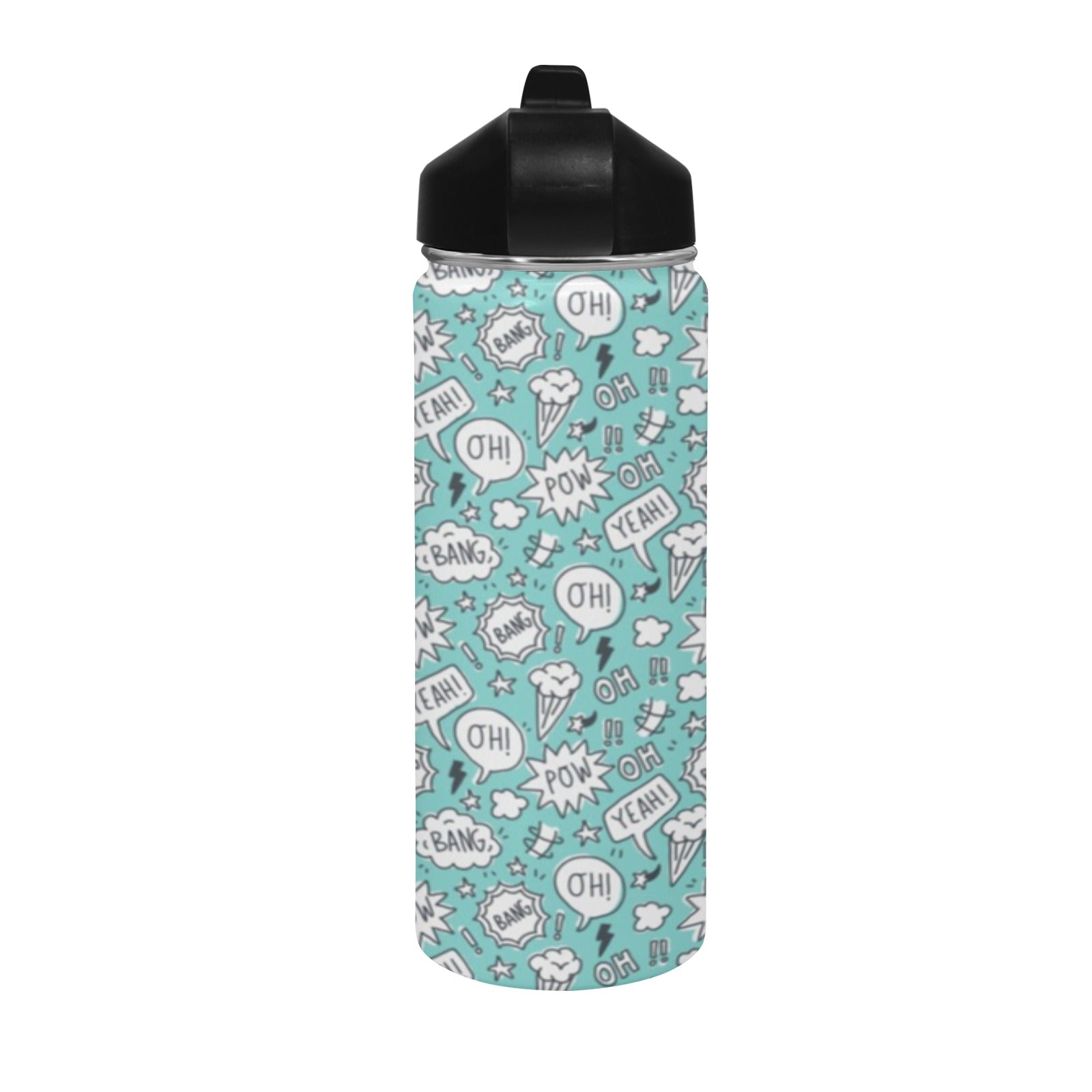 Comic Book Speech Bubbles - Insulated Water Bottle with Straw Lid (18 oz) Insulated Water Bottle with Straw Lid Printed Offshore