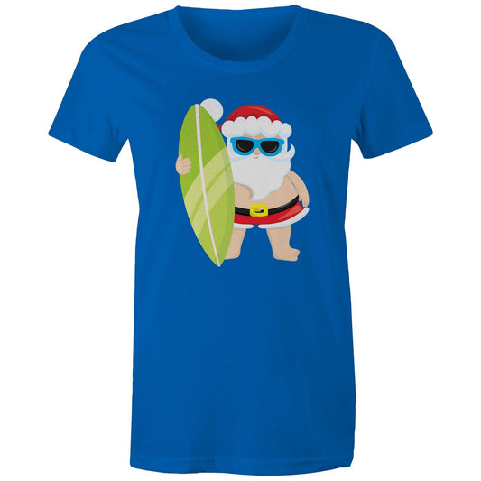 Surf Santa - Womens T-shirt Bright Royal Christmas Womens T-shirt Merry Christmas