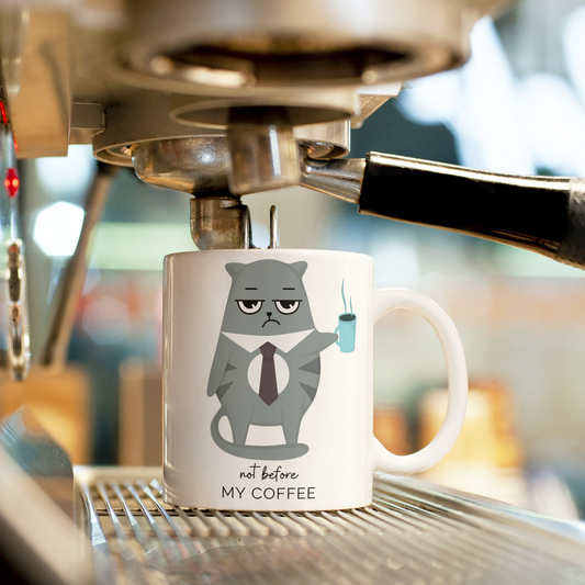 Not Before My Coffee, Cranky Cat - 11oz Ceramic Mug 11 oz Mug animal Coffee