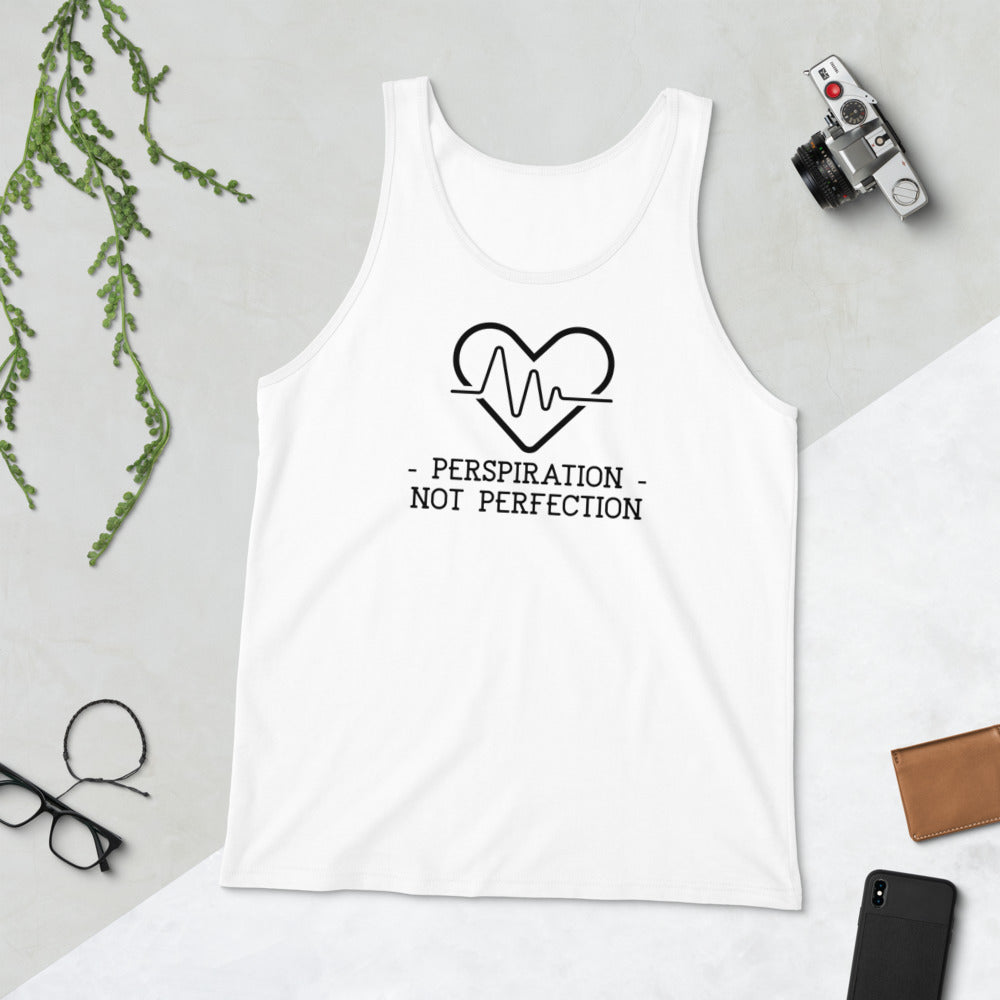 Perspiration Not Perfection - Mens Singlet Top White Mens Singlet Top Fitness Mens