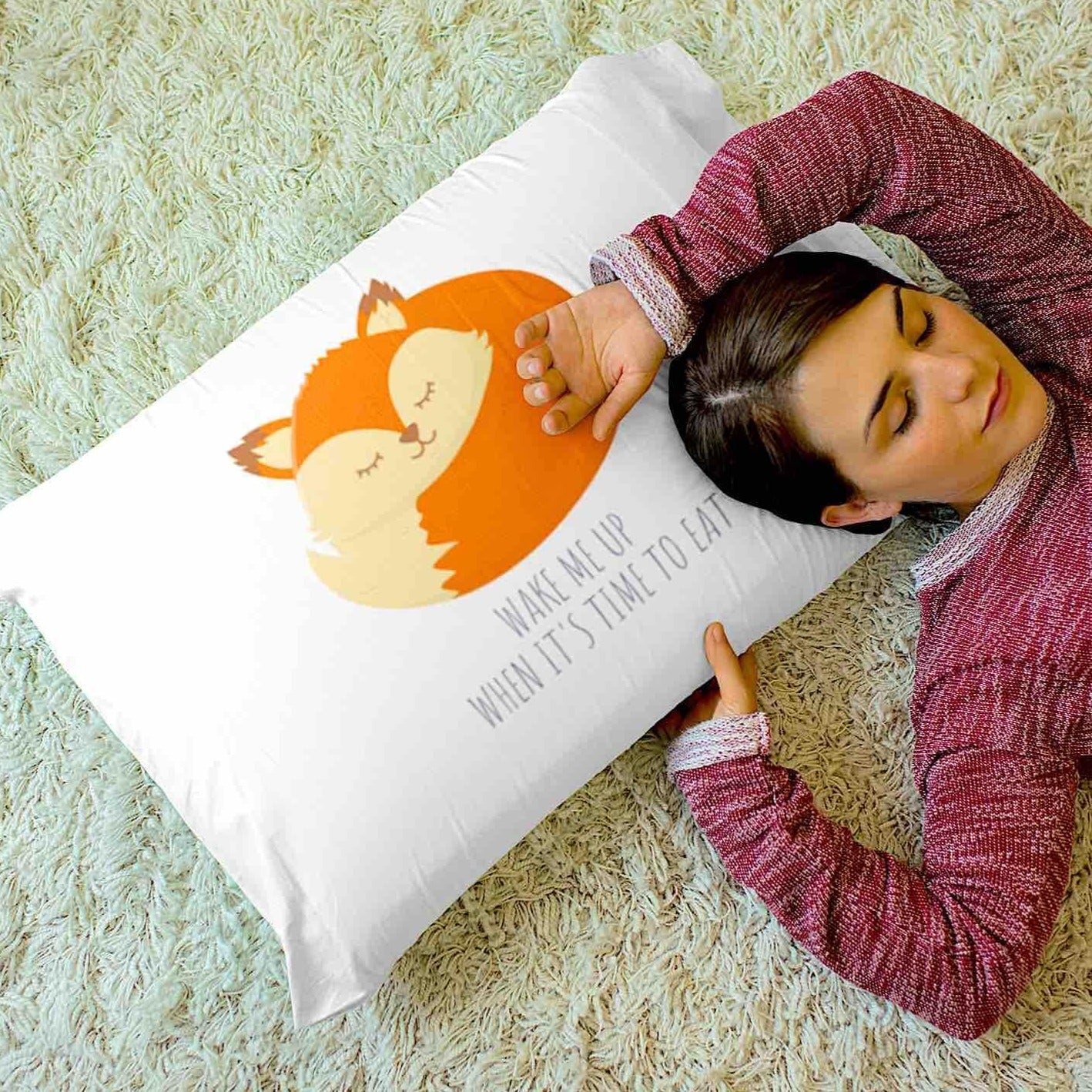 Wake Me Up When It's Time To Eat - 100% Cotton Pillow Case Pillow Case animal kids