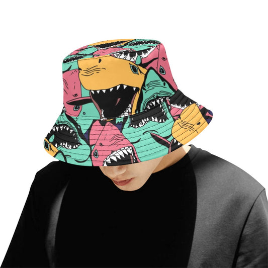 Scary Sharks - Bucket Hat for Men All Over Print Bucket Hat for Men animal Summer