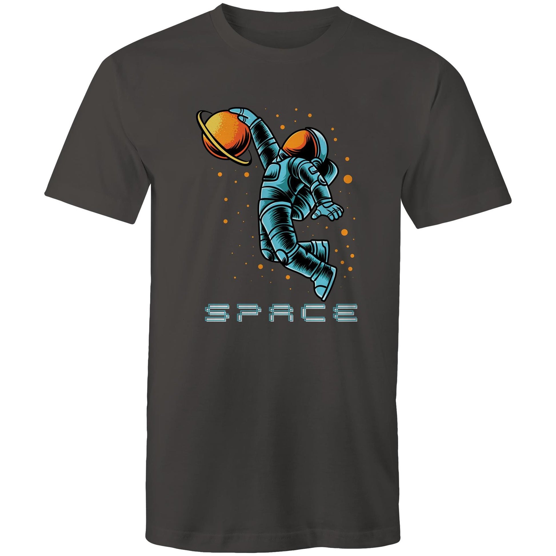 Astronaut Basketball - Mens T-Shirt Charcoal Mens T-shirt Space