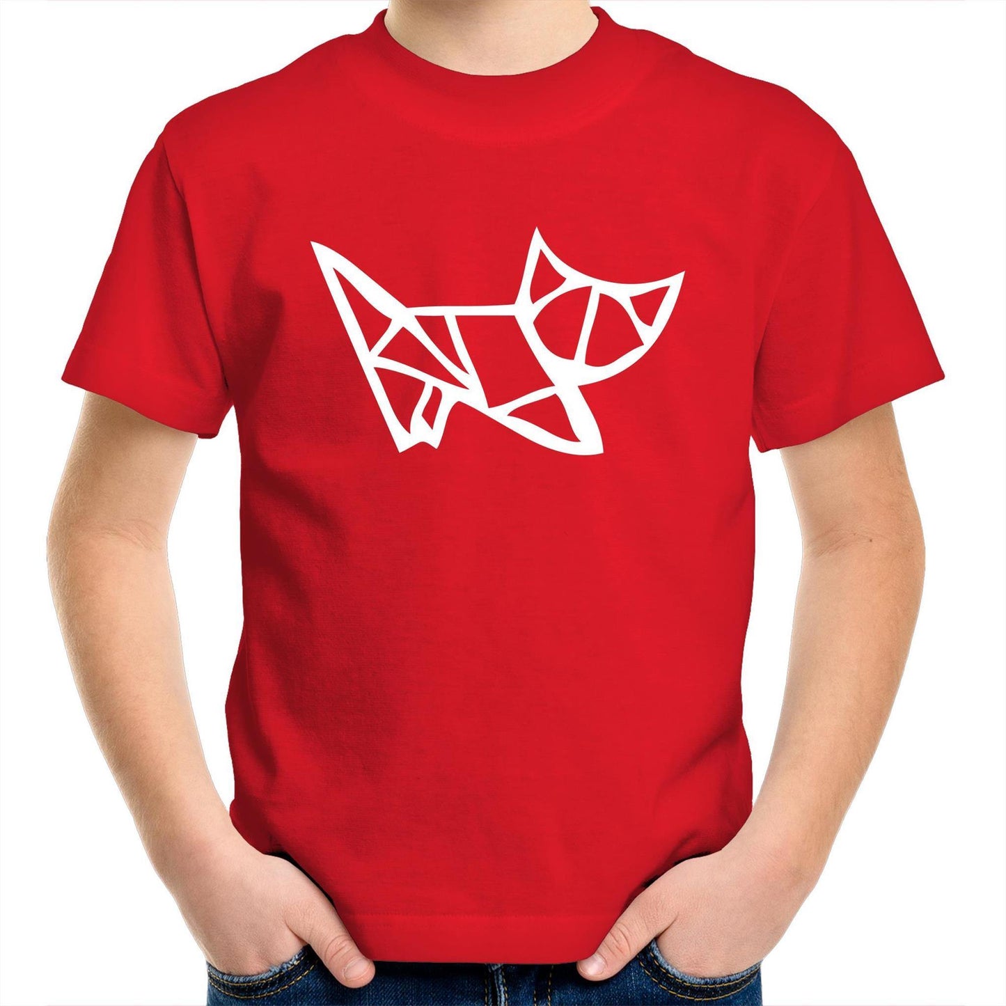 Origami Kitten - Kids Youth Crew T-Shirt Red Kids Youth T-shirt animal