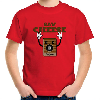 Say Cheese, Retro Camera - Kids Youth Crew T-Shirt Red Kids Youth T-shirt Retro Tech