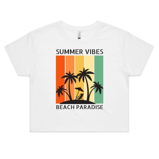 Beach Paradise - Women's Crop Tee White Womens Crop Top Summer