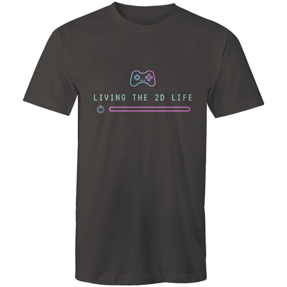 Living The 2D Life - Mens T-Shirt Charcoal Mens T-shirt Games Tech