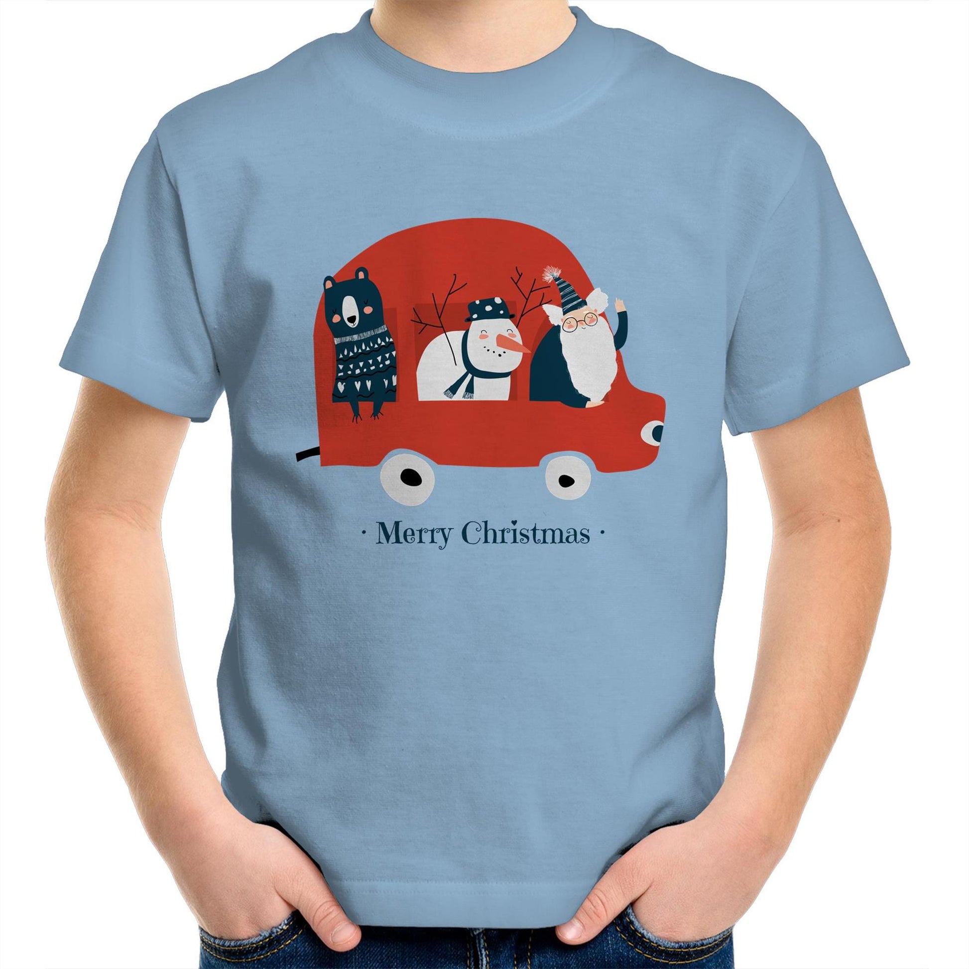 Santa Car - Kids Youth Crew T-Shirt Carolina Blue Christmas Kids T-shirt Merry Christmas