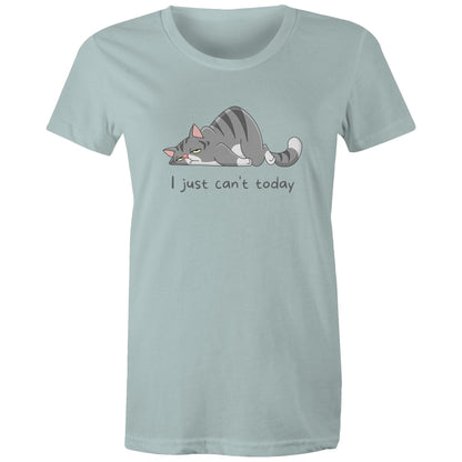 Cat, I Just Can't Today - Womens T-shirt Pale Blue Womens T-shirt animal