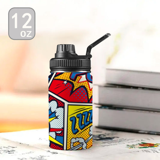 Comic Book - Kids Water Bottle with Chug Lid (12 oz) Kids Water Bottle with Chug Lid