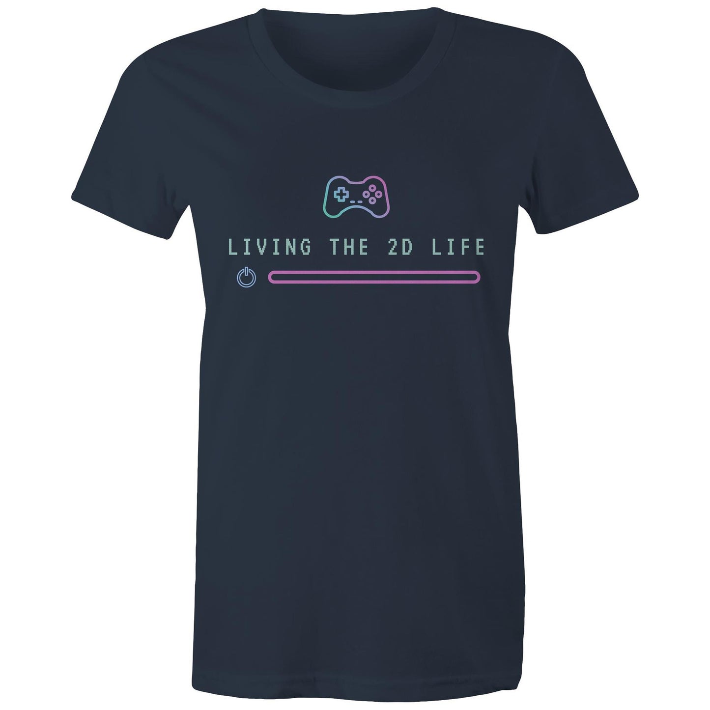 Living The 2D Life - Womens T-shirt Navy Womens T-shirt Games Tech