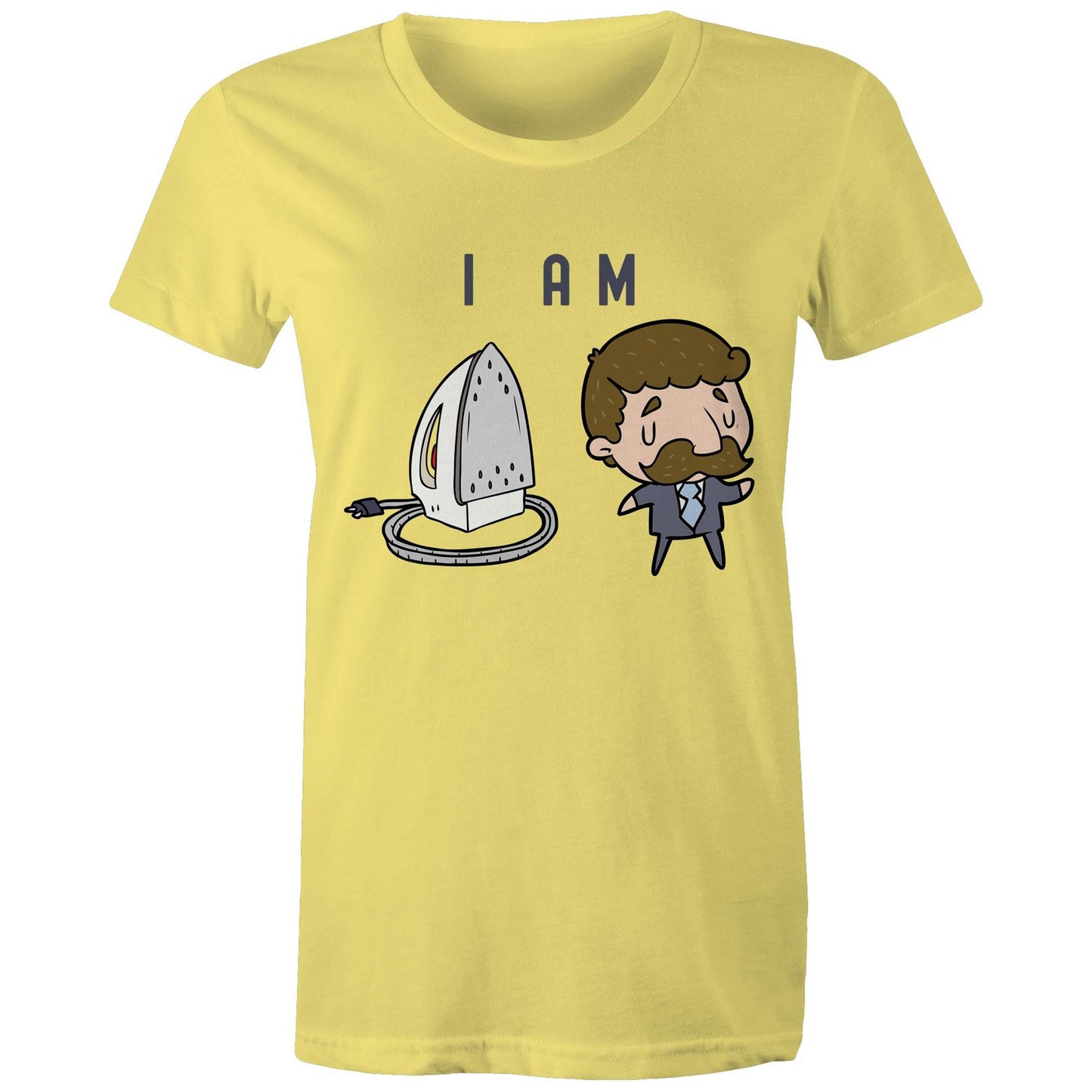 I Am Ironing Man Cartoon - Womens T-shirt Yellow Womens T-shirt comic Funny