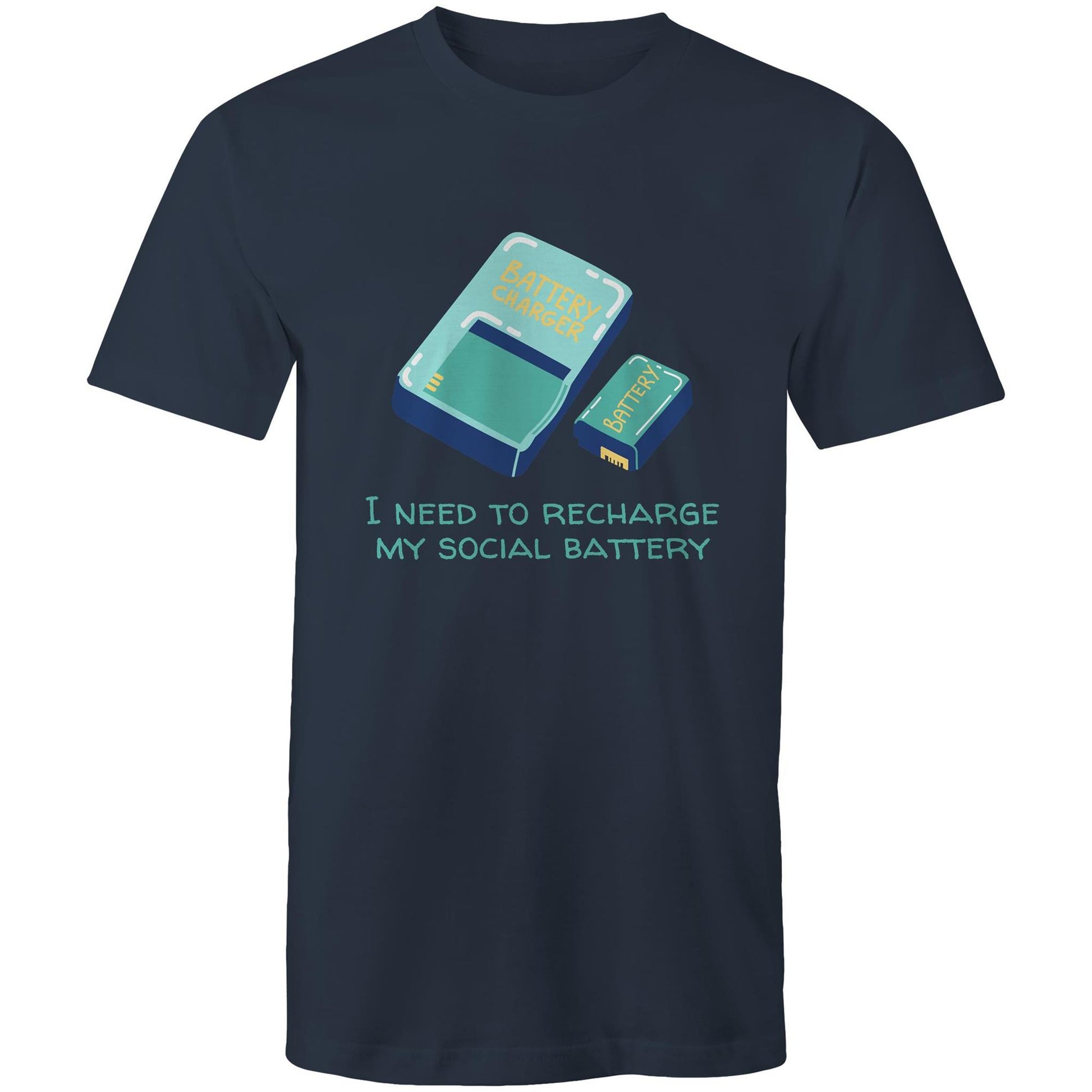 Recharge My Social Battery - Mens T-Shirt Navy Mens T-shirt Funny Mens