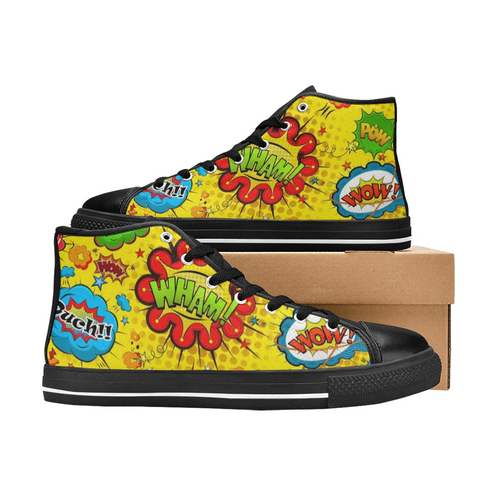 Comic Book Yellow - High Top Canvas Shoes for Kids Kids High Top Canvas Shoes