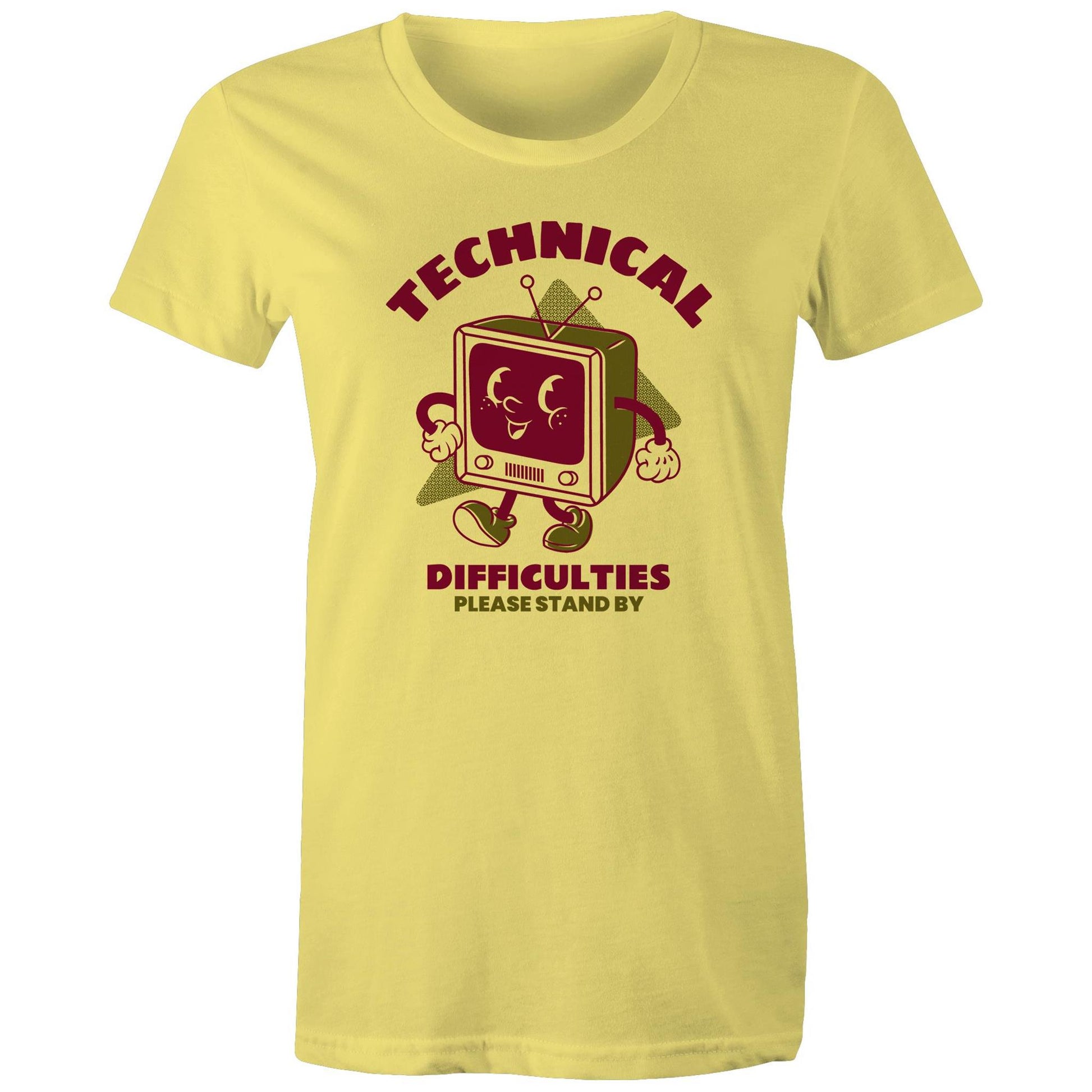 Retro TV Technical Difficulties - Womens T-shirt Yellow Womens T-shirt Retro Tech