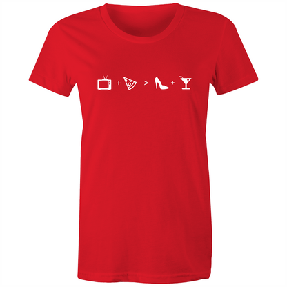 TV + Pizza - Women's T-shirt Red Womens T-shirt Funny Womens