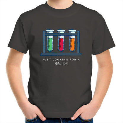 Test Tube, Just Looking For A Reaction - Kids Youth Crew T-Shirt Charcoal Kids Youth T-shirt Science